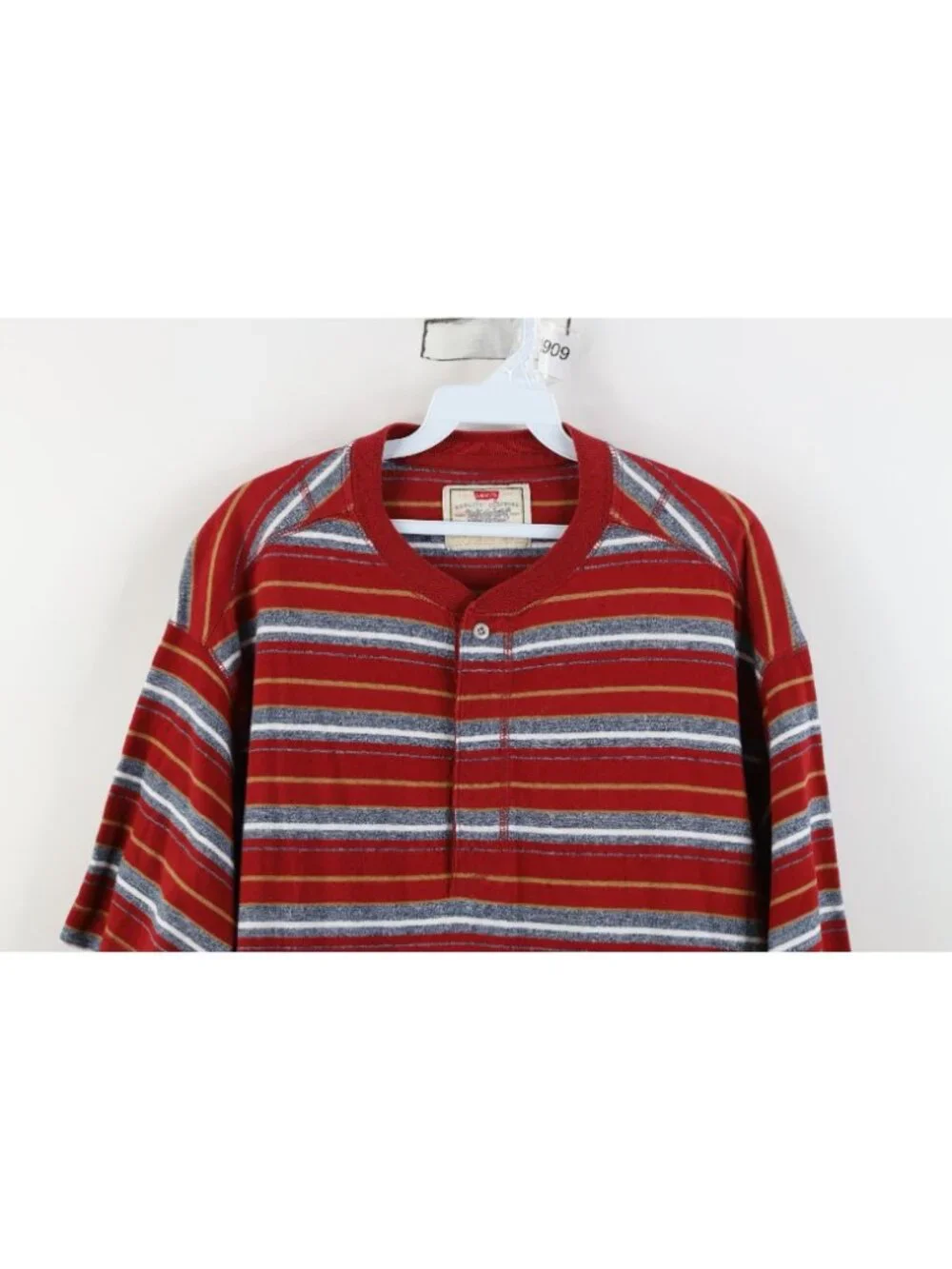 Vtg 90s Levis Mens Large Faded Striped Color Block Short Sleeve Henley T-Shirt